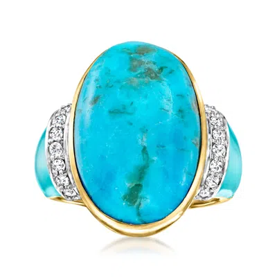 Ross-simons Turquoise And Diamond Ring With Enamel In 18kt Gold Over Sterling In White