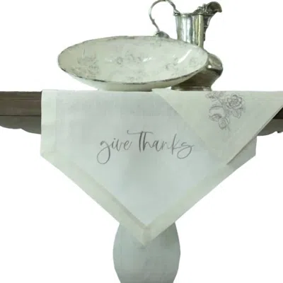Crown Linen Give Thanks Table Runner In White