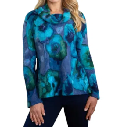 Habitat Abstract Floral Cowl Neck Top In Blue In Blue