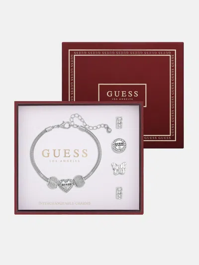 Guess Factory Silver-tone Interchangeable Charm Bracelet Box Set In Silver