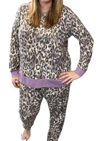 Honeyme Leopard Lounge Set In Purple In Purple