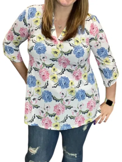 Honeyme Floral Pastel Gabby Tunic Top In White Multi In Multi