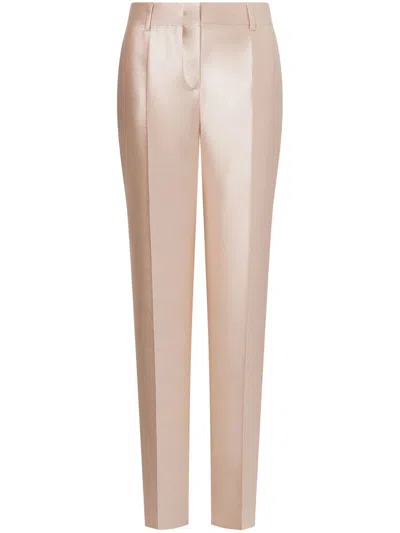 Alberta Ferretti 'mikado' White Pants With Pences On The Front In Beige
