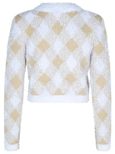 Balmain Vichy Check Tweed Knit Crop Jacket In Beige