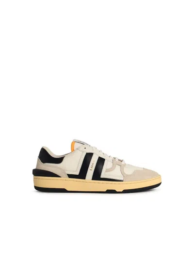 Lanvin Black And White Leather Clay Low Mesh Sneakers In White