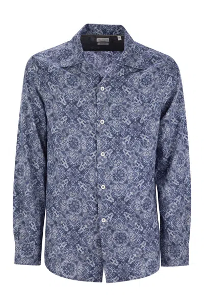 Brunello Cucinelli Patterned Curved Hem Shirt