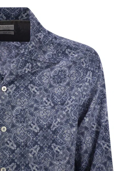 Brunello Cucinelli Patterned Curved Hem Shirt