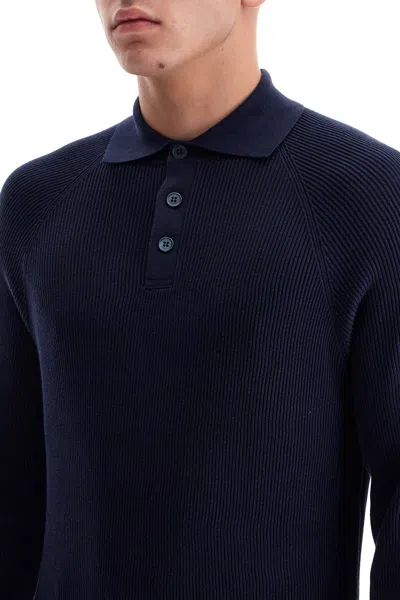 Brunello Cucinelli Cotton Rib Knit Polo Shirt With Long Raglan Sleeve
