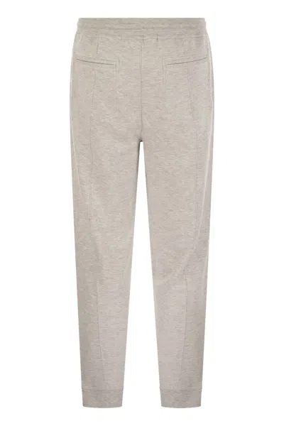 Brunello Cucinelli Men's Pearl Grey Cotton Fleece Trousers