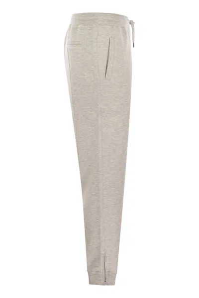 Brunello Cucinelli Men's Pearl Grey Cotton Fleece Trousers