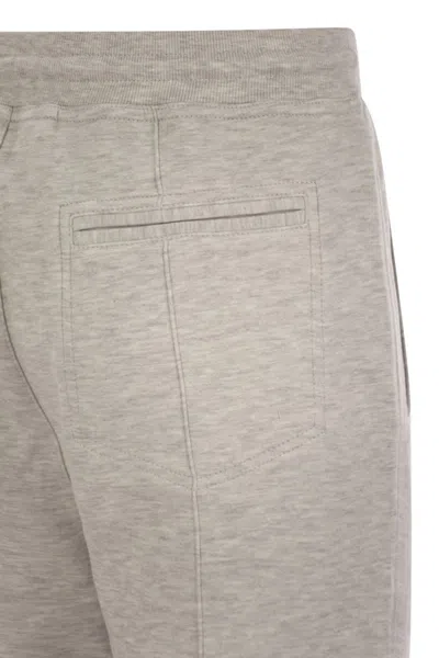 Brunello Cucinelli Men's Pearl Grey Cotton Fleece Trousers