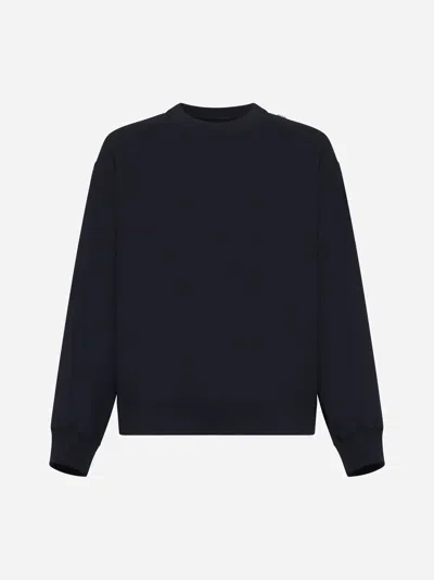 Jil Sander Men Blue Cotton Crewneck Sweatshirt With Logo Label On The Shoulder
