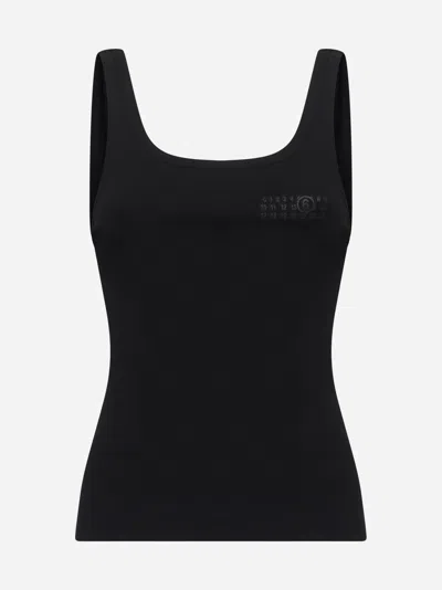 Shop Mm6 Maison Margiela Black Ribbed Cotton Tank Top