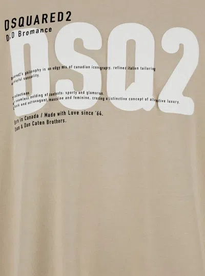 Dsquared2 Beige Crewneck T-shirt With Maxi Logo Print On The Front In Neutral