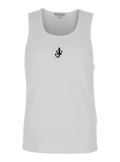 Jw Anderson White Sleeveless Top With Logo Embroidery On The Front In White