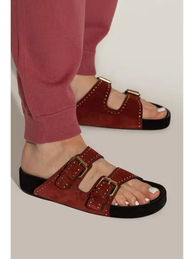 Isabel Marant Lennyo Suede Buckle Sandals In Red
