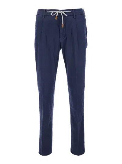 Eleventy Blue Pants With Drawstring Elastic Waist And Logo Patch On The Rear In Blue