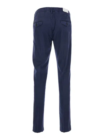 Eleventy Blue Pants With Drawstring Elastic Waist And Logo Patch On The Rear In Blue