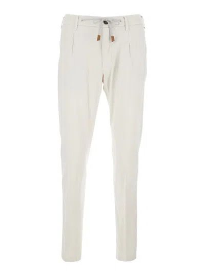 Eleventy White Pants With Elastic Drawstring Waist And Tapered Leg In Cotton Blend Stretch Woman In Grey