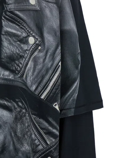 Balmain Leather Trompe L'œil Ls T-shirt In Black