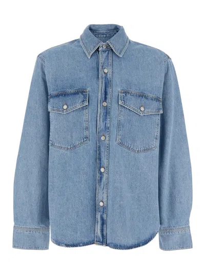 Agolde Light Blue Shirt With Classic Collar In Denim Man In Blue