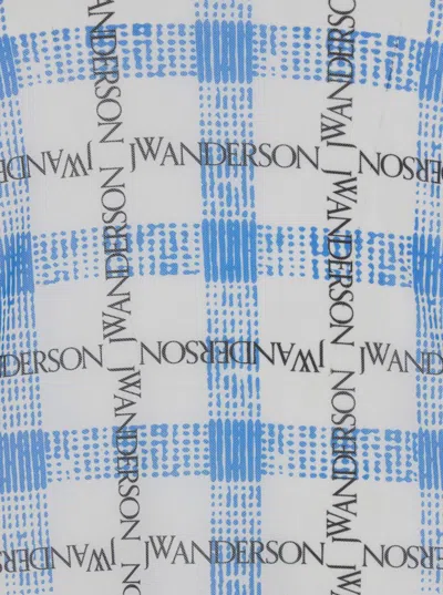 Jw Anderson Light Blue Turtleneck T-shirt With All-over Check Motif And All-over Logo Print In Tech Fabric Stret In Blue