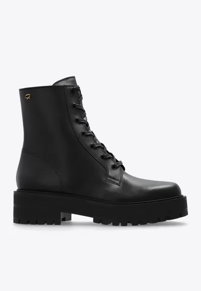 Gianvito Rossi Embroidered-logo Leather Boots In Black