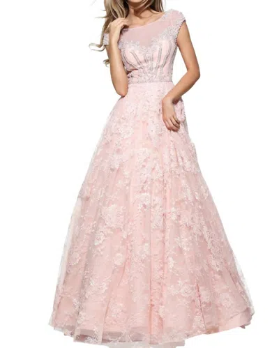 Sherri Hill Cap-sleeves Beaded Prom Dress In Blush In Gold