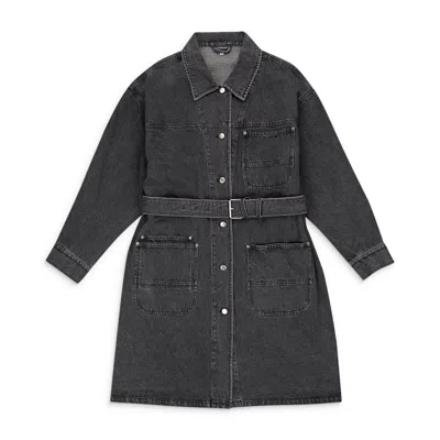Callipygian Wash Denim Black Trench Coat In Black