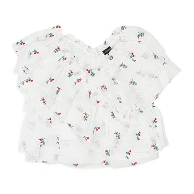 Callipygian Floral-embroidered Ruffled Blouse In White