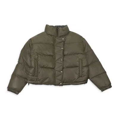 Callipygian Reversible Olive Black Puffer Coat In Green