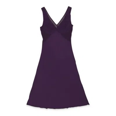 Callipygian Sheer Panel Bias Plum Day Dress In Purple