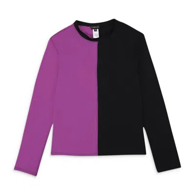 Callipygian Colorblock Ls Crew Purple Black Shirt In Multi