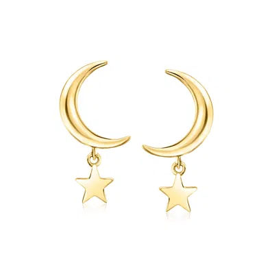 Canaria Fine Jewelry Canaria Italian 10kt Yellow Gold Moon And Star Earrings In Yellow