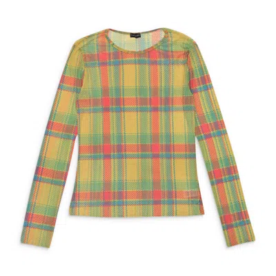 Callipygian Plaid Long Sleeve Mesh Crewneck Multicolor Sweater In Multi