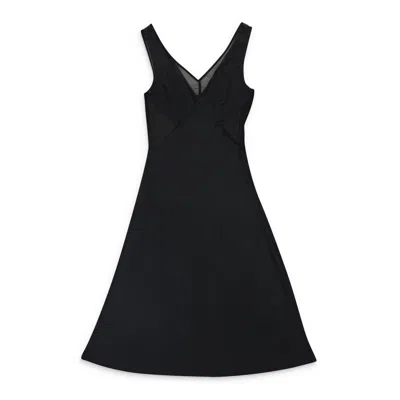 Callipygian Sheer Panel Bias Black Day Dress In Black