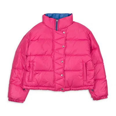 Callipygian Reversible Pink Blue Puffer Coat In Pink