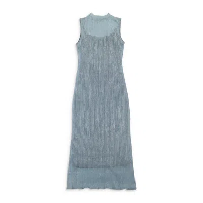 Callipygian Pleated Lurex Light?blue Tank Dress In Blue
