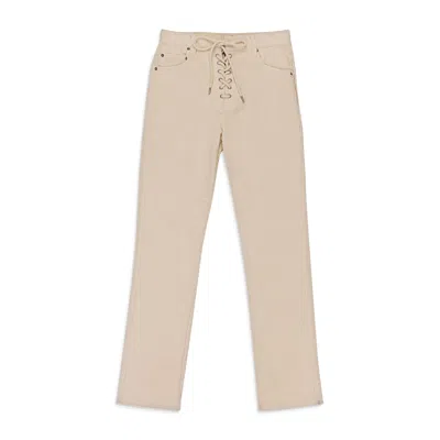 Callipygian Stretch Curduroy Off-white Lace-up Jeans In White