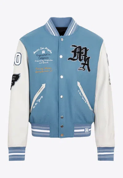 Amiri Oversized Varsity Jacket Ribbed Collar In Blue