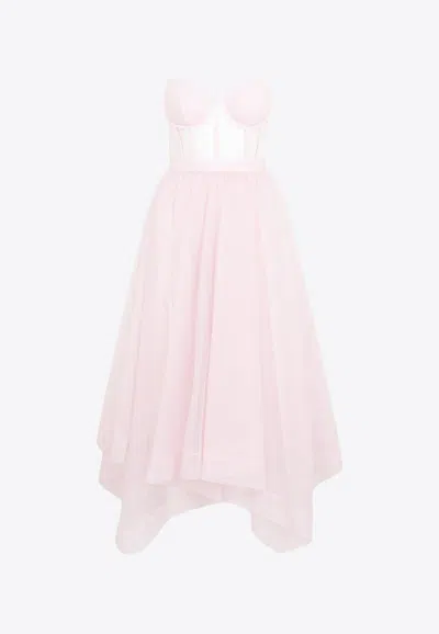 Alexander Mcqueen Strapless Tulle Midi Dress In Pink