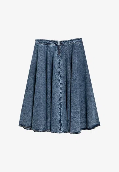 ALAÏA FLARED MIDI DENIM SKIRT 