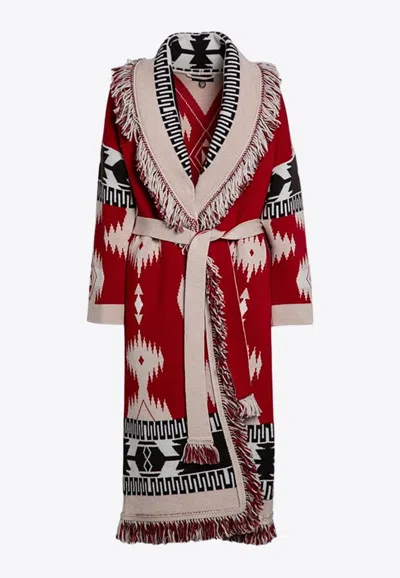 Alanui Patterned-jacquard Virgin-wool Cardigan In Red