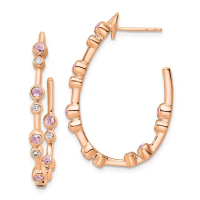 Diamond2deal 14k Rose Gold 1/5 Ct Lab Grown Diamond And Pink Sapphire Hoop Earrings Vs/si Clarity, D-e Color In Yellow