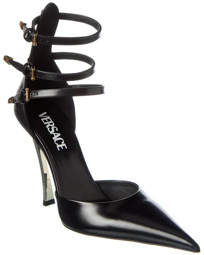 Versace Pin Point Leather Pump In Black