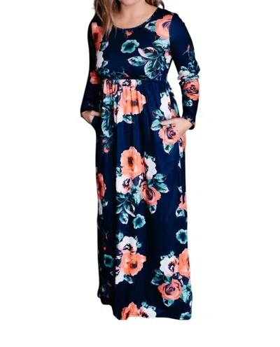 Shirley Stone Floral Babydoll Maxi Dress In Navy In Blue