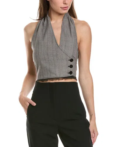 Ganni Herringbone Halter Suiting Vest In Grey