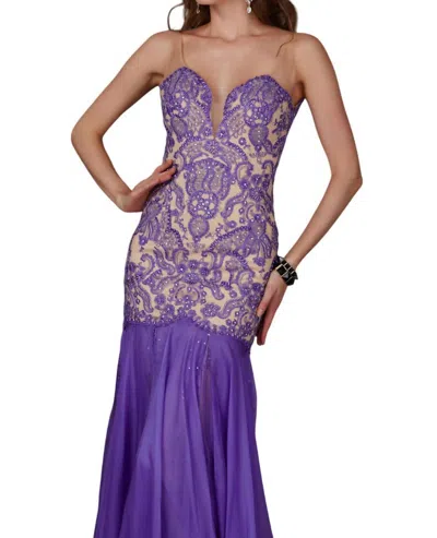 Angela & Alison Beaded Bodice Prom Dress In Violet/nude In Multi