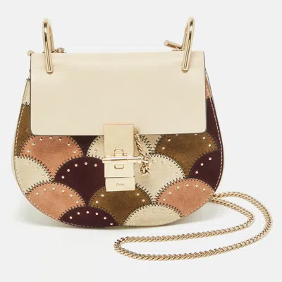 Chloé Multicolor Leather And Suede Studded Patchwork Small Drew Bag In Multi