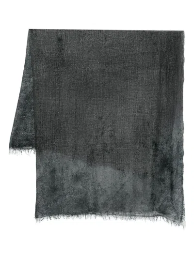 Avant Toi Daisy Print Scarf With Fringes 140x140 In Grey